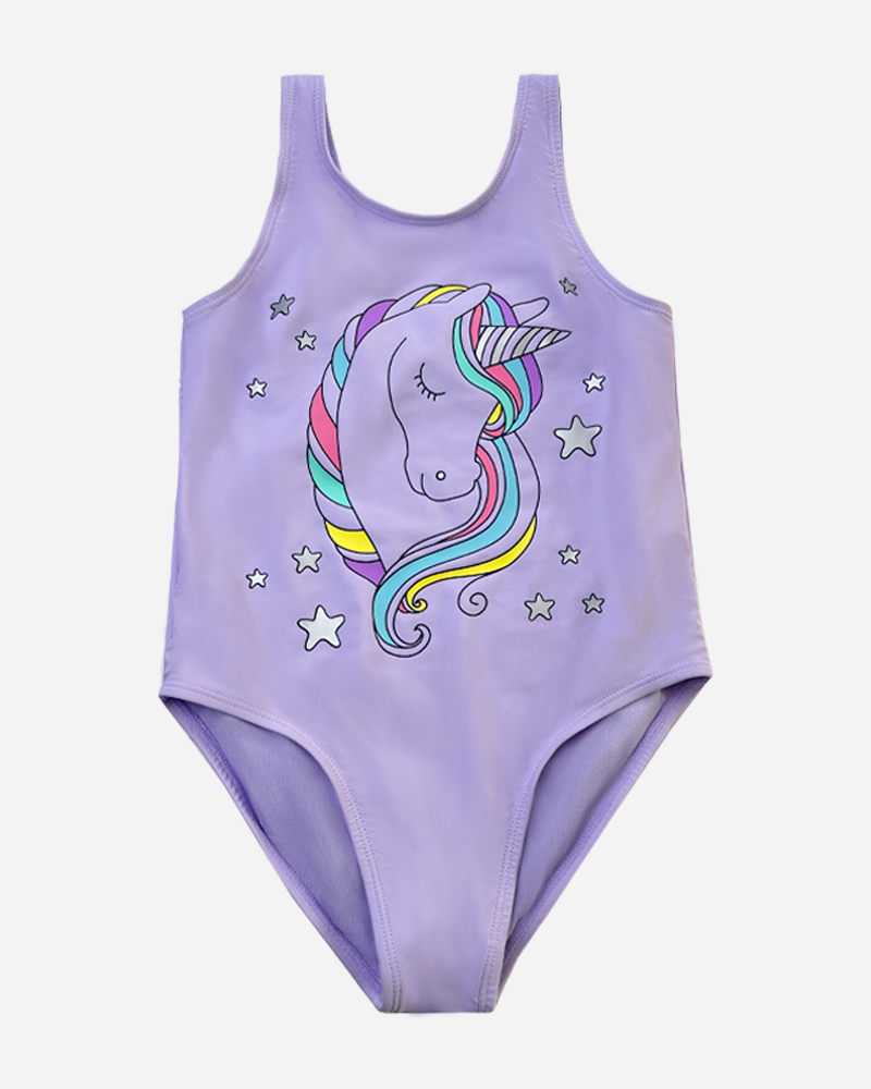 Unicorn Print Scoop Neck One Piece Swimsuit