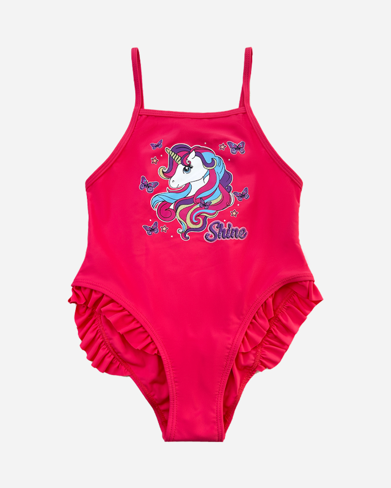Unicorn Print Ruffled One Piece Swimsuit