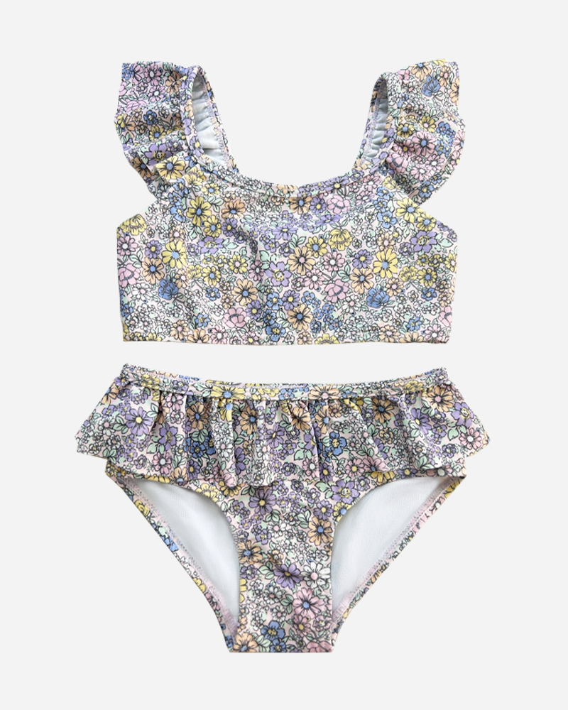 Floral Ruffled Scoop Neck Bikini Top & Bikini Bottom Set