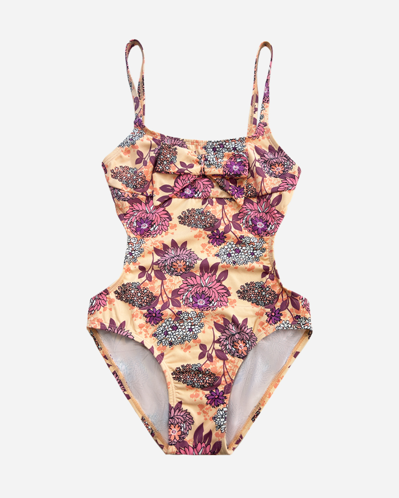Floral Cut Out One Piece Swimsuit