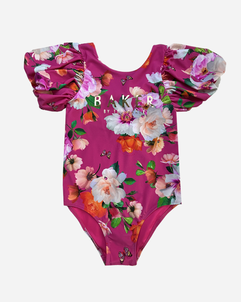 Floral Puff Sleeve One Piece Swimsuit