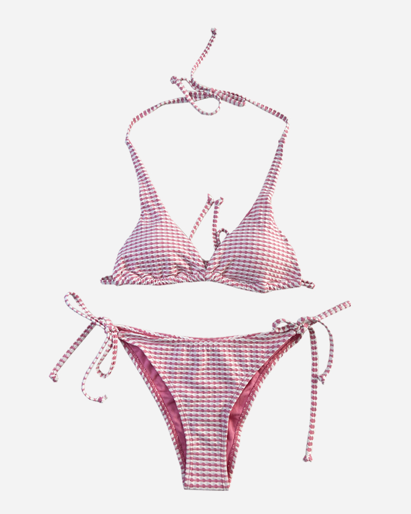 Printed Halter Triangle Bikini Top&Printed Hipster Bikini Bottom Set