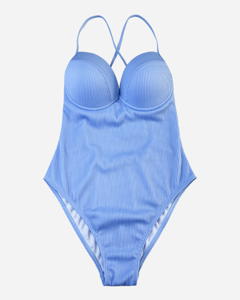Solid Cut Out Cross Back One Piece Swimsuit