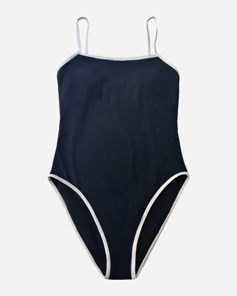 Contrast Binding Square Neck One Piece Swimsuit