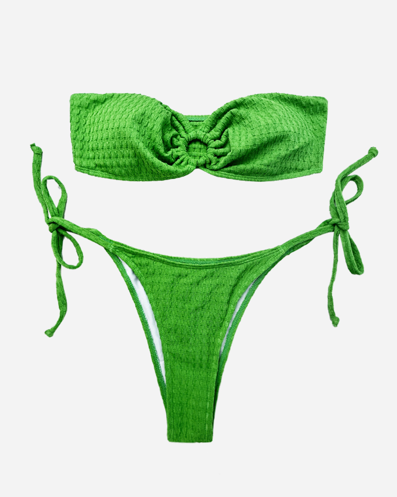 Bandeau O-Ring Bikini Top & Tie Side Bikini Bottoms Set