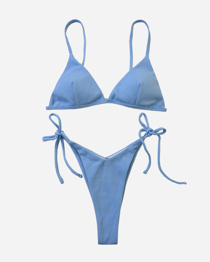 Textured Bikini Top & Tie Side Bikini Bottoms Set