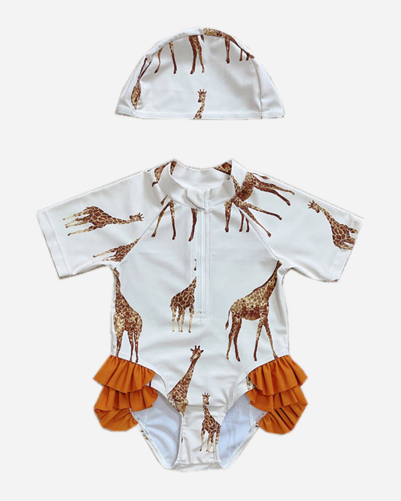 Animal Print Side Panel Half Zip NO Liner One Piece