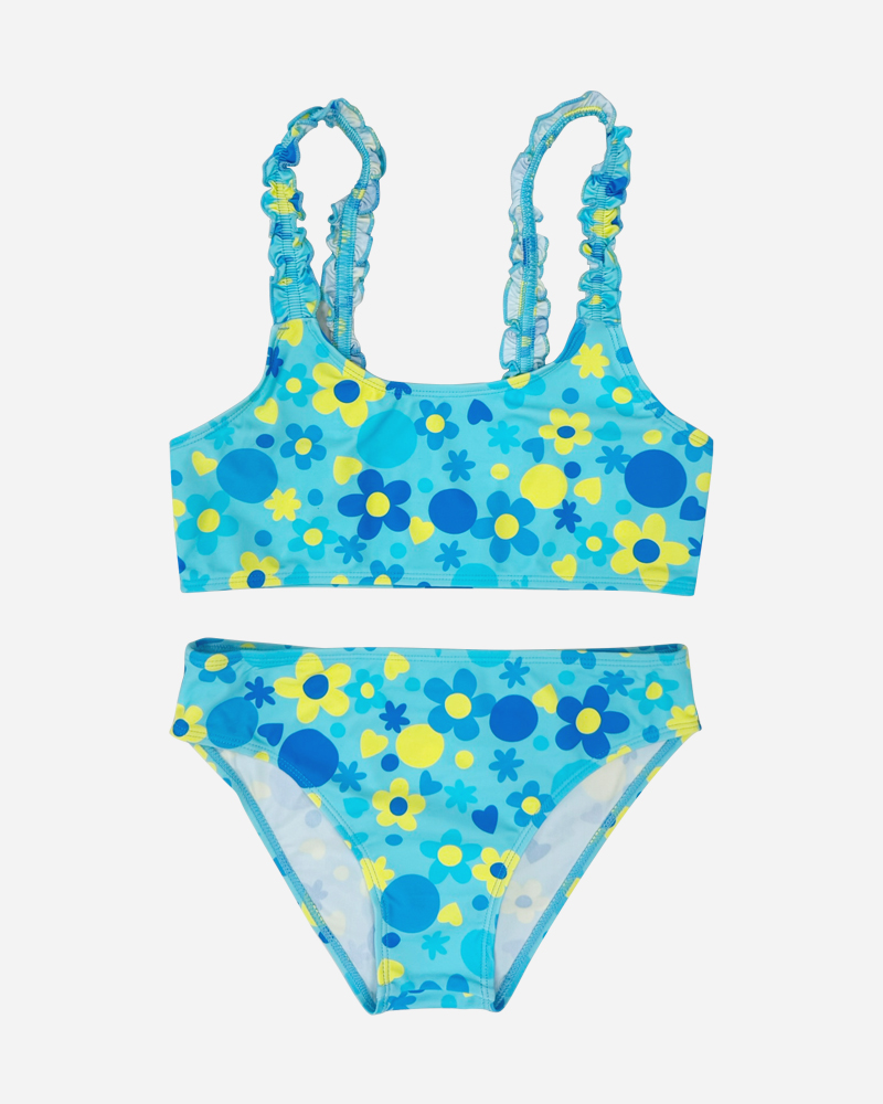 All Over Print Shirred Bikini Top & Bikini Bottoms Set