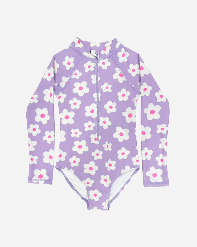 Floral Zip Front Rashguard Swimsuit