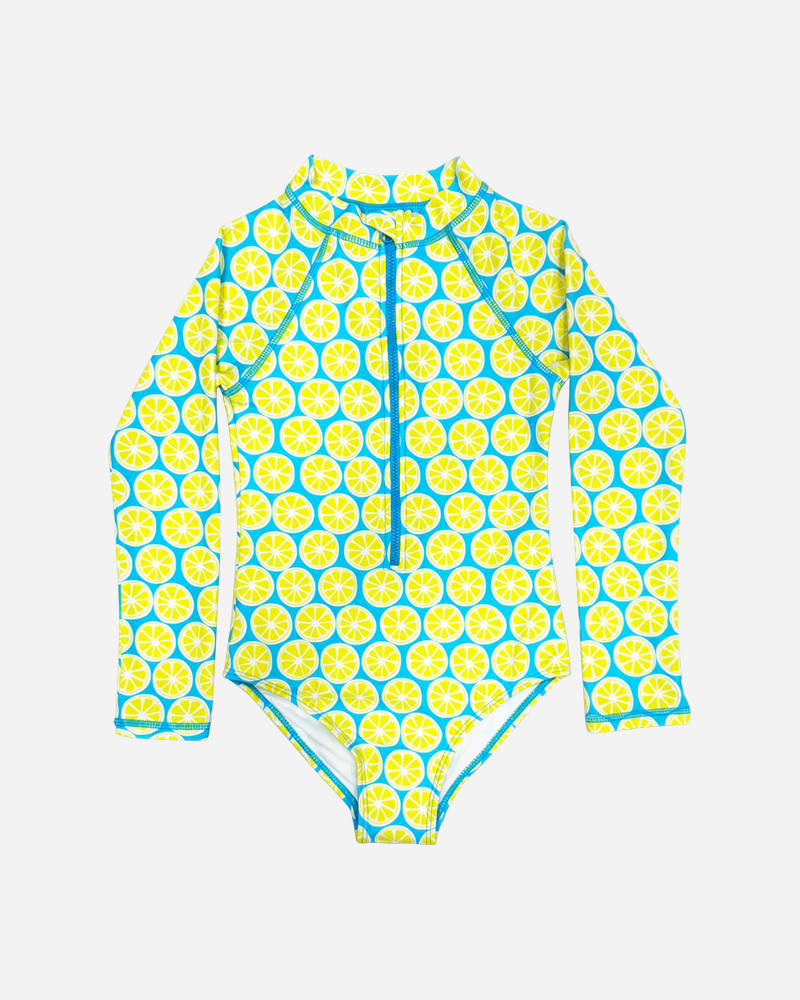 Lemon Print Zip Front One Piece Swimsuit