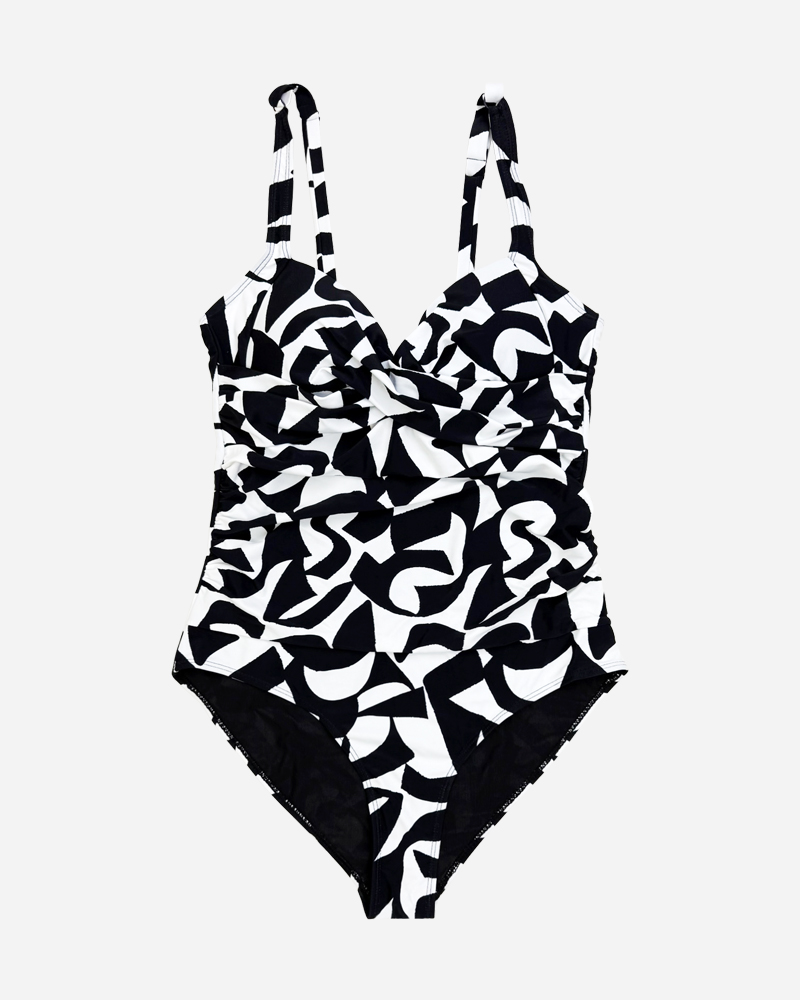 Abstract Print Tummy Control One Piece Swimsuit