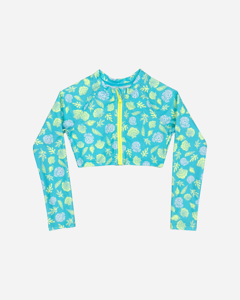 All Over Print Zip Front Cropped Rashguard Top