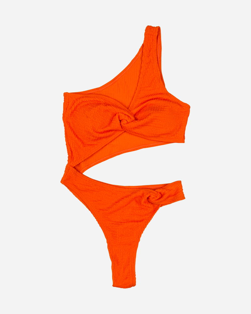 Asymmetrical Twist Front One Piece Swimsuit