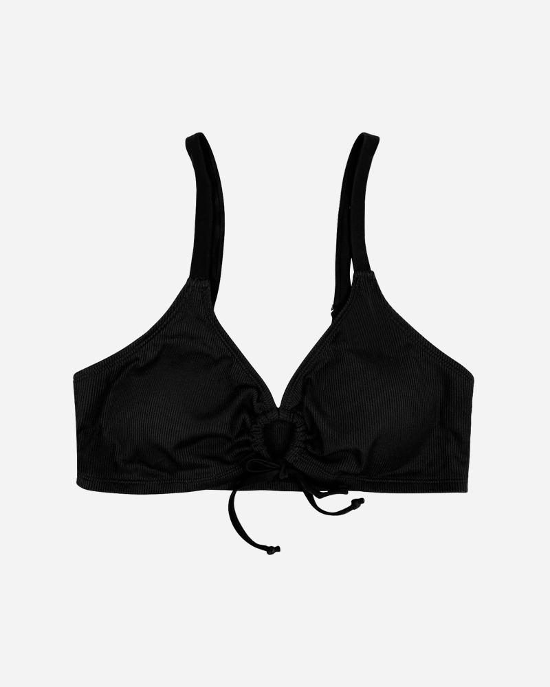 Tie Front V-Neck Textured Solid Bikini Top