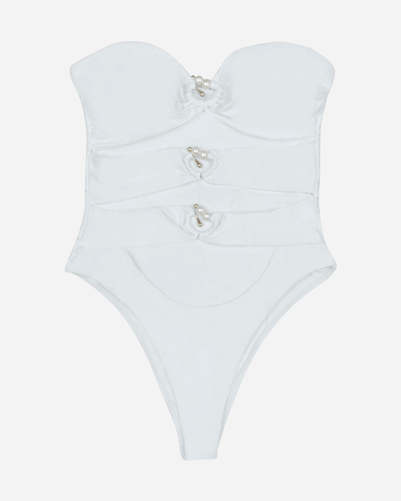 Cut Out Bandeau Solid One Piece Swimsuit