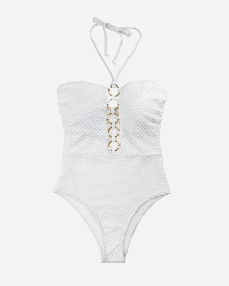 Textured O-Ring One Piece Swimsuit