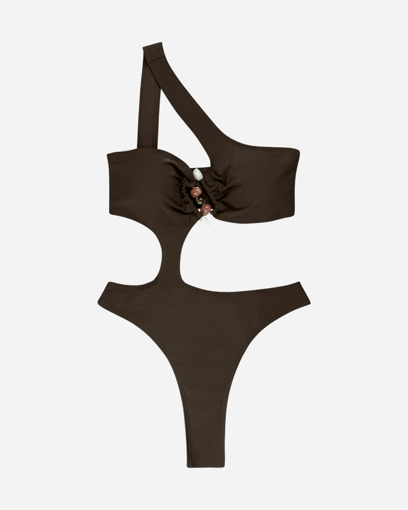 Asymmetrical Beaded One Piece Swimsuit