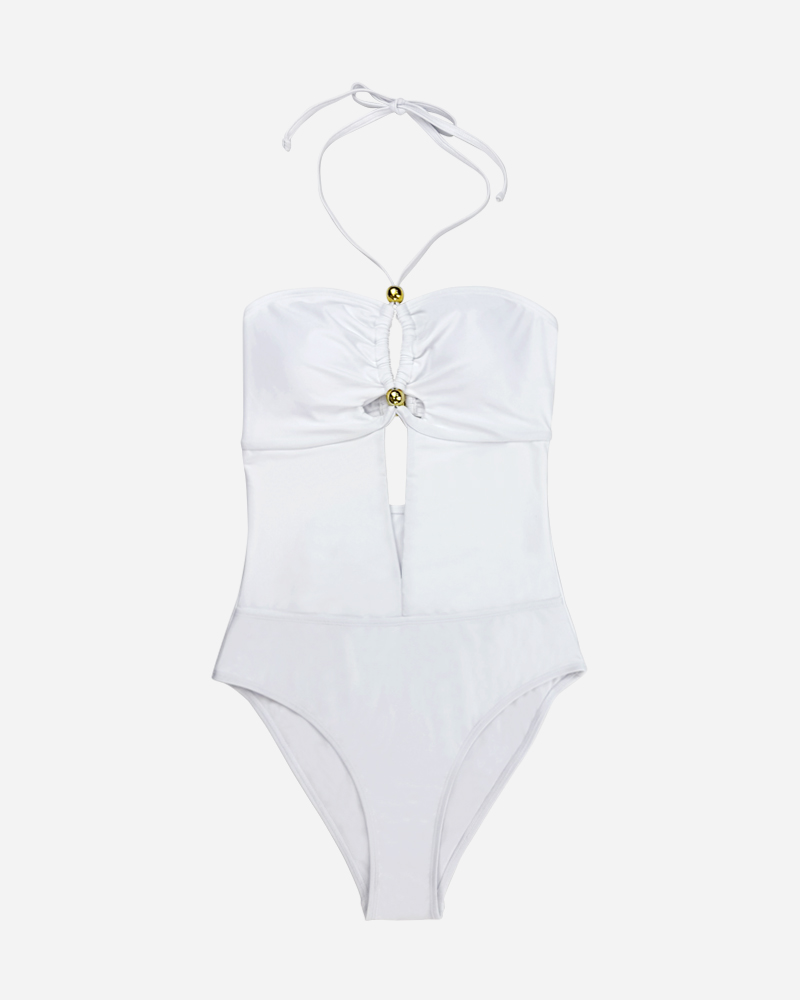 Halter Beaded Cut Out One Piece Swimsuit
