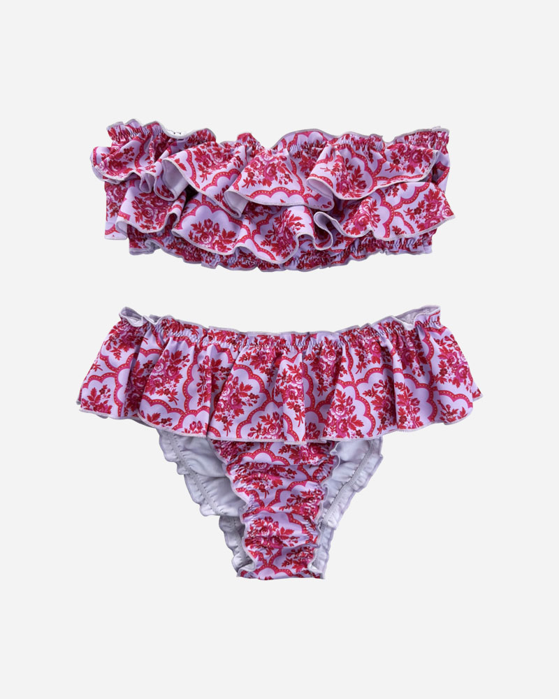 Floral Ruffle Bandeau Bikini Top & Ruched Bum Bikini Bottoms Set