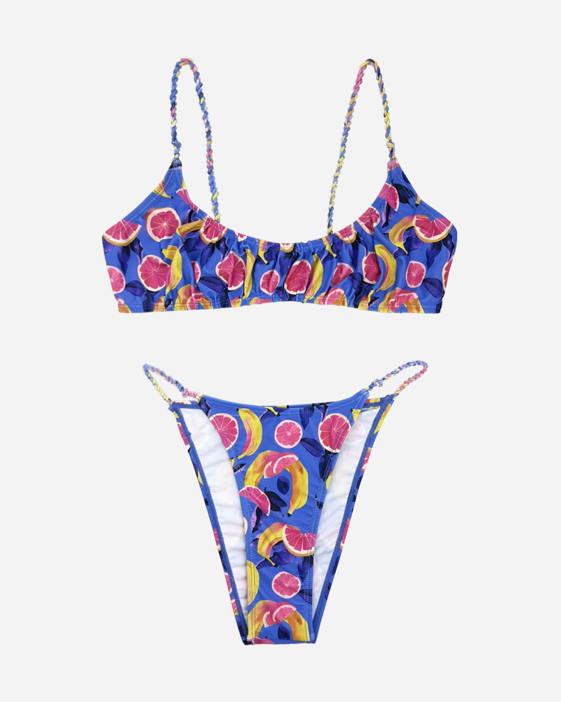 Tropical Braided Strap Bikini Top & High Cut Bikini Bottoms Set