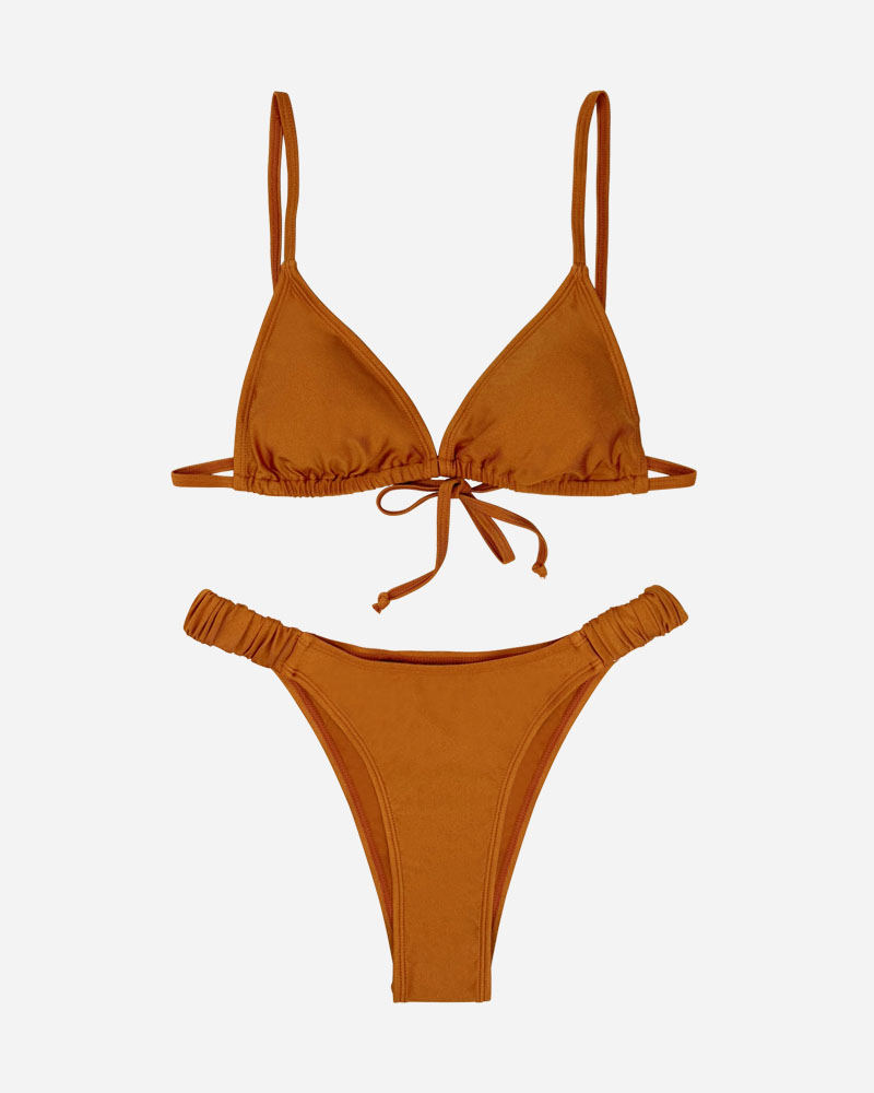 Shimmer Triangle Bikini Top & Ruched Side Bikini Bottoms Set