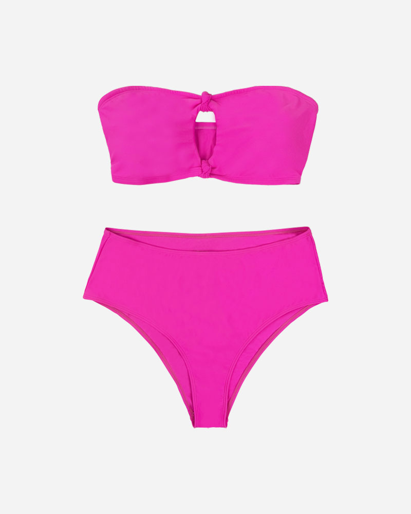 Cut Out Bandeau Bikini Top & Mid Rise Bikini Bottoms Set
