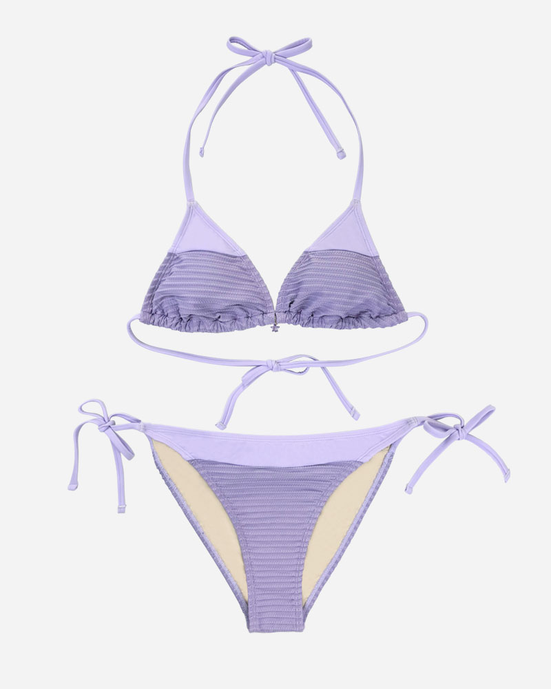 Paneled Triangle Bikini Top & Tie Side Bikini Bottoms Set
