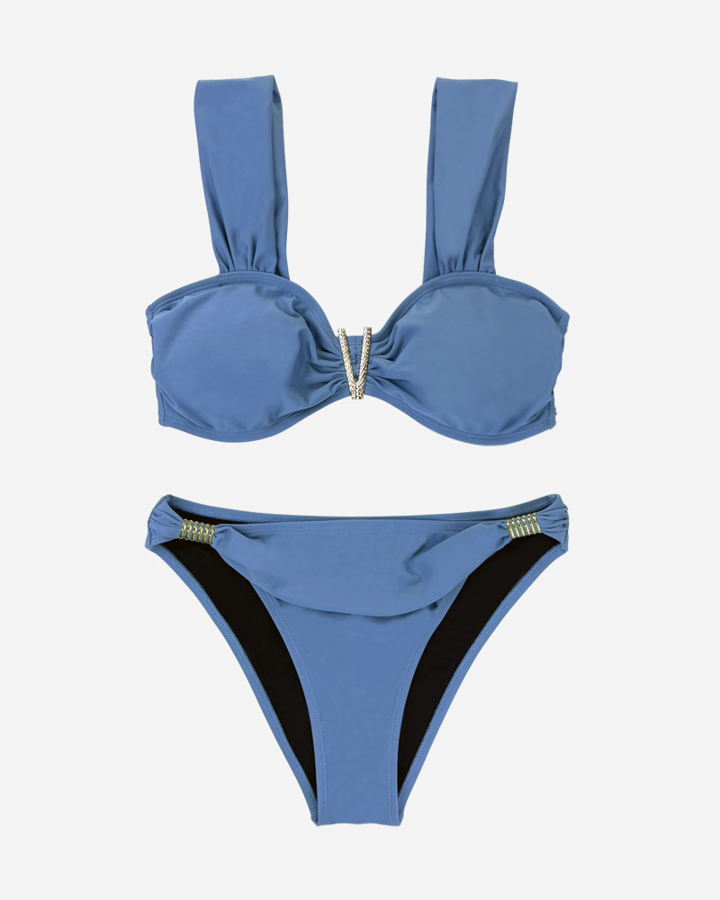 V-Wire Dual Strap Bikini Top & Trim Front Bikini Bottoms Set