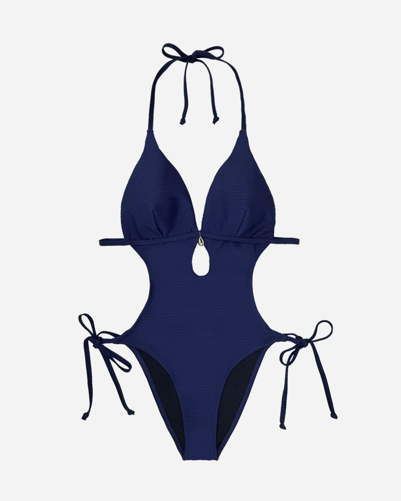 Trim Front Halter Cut Out One Piece Swimsuit