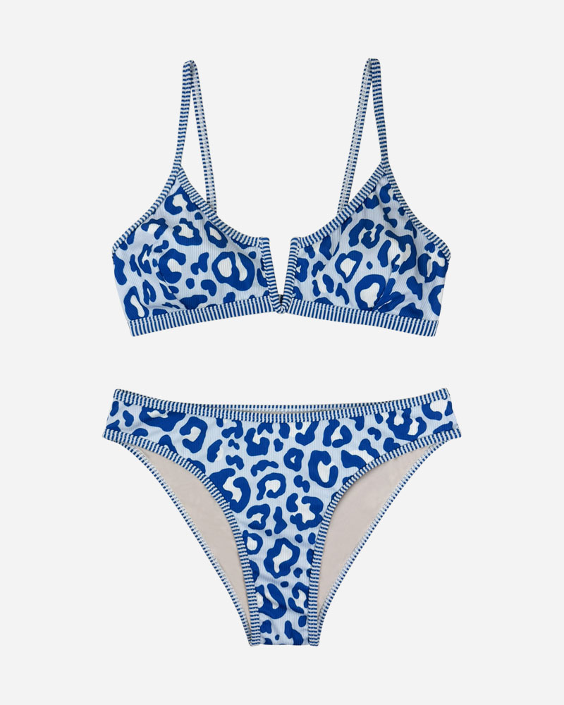 Leopard Print V-Wire Bikini Top & Mid Rise Bikini Bottoms Set