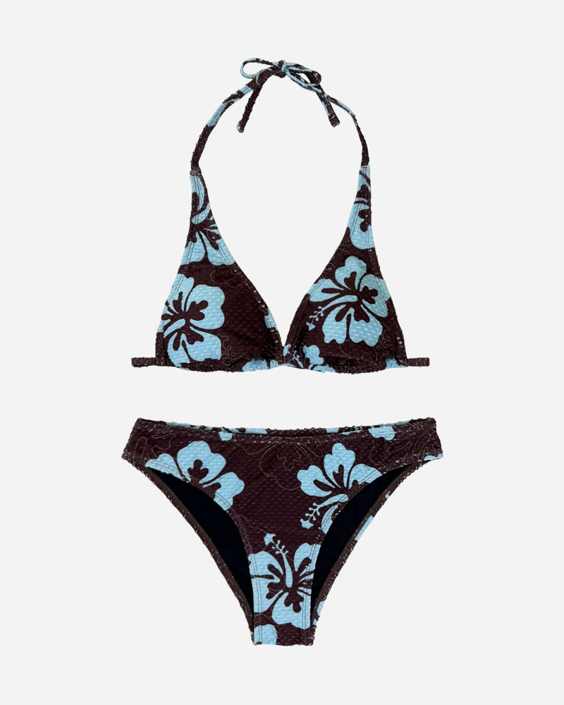 Floral Halter Neck Triangle Bikini Top & Mid Rise Bikini Bottoms Set