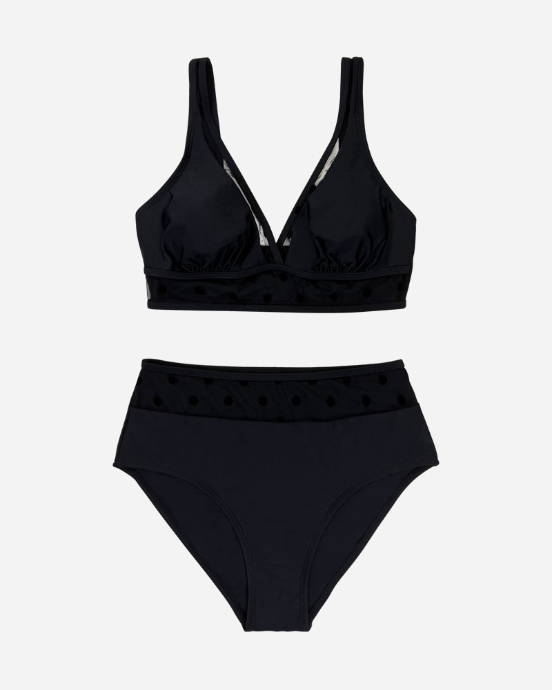 Paneled V-Neck Bikini Top & High Rise Bikini Bottoms Set
