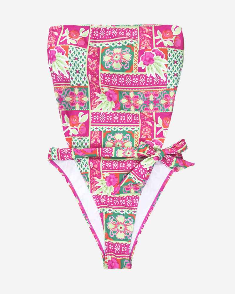 Floral Print Bandeau One Piece Swimsuit