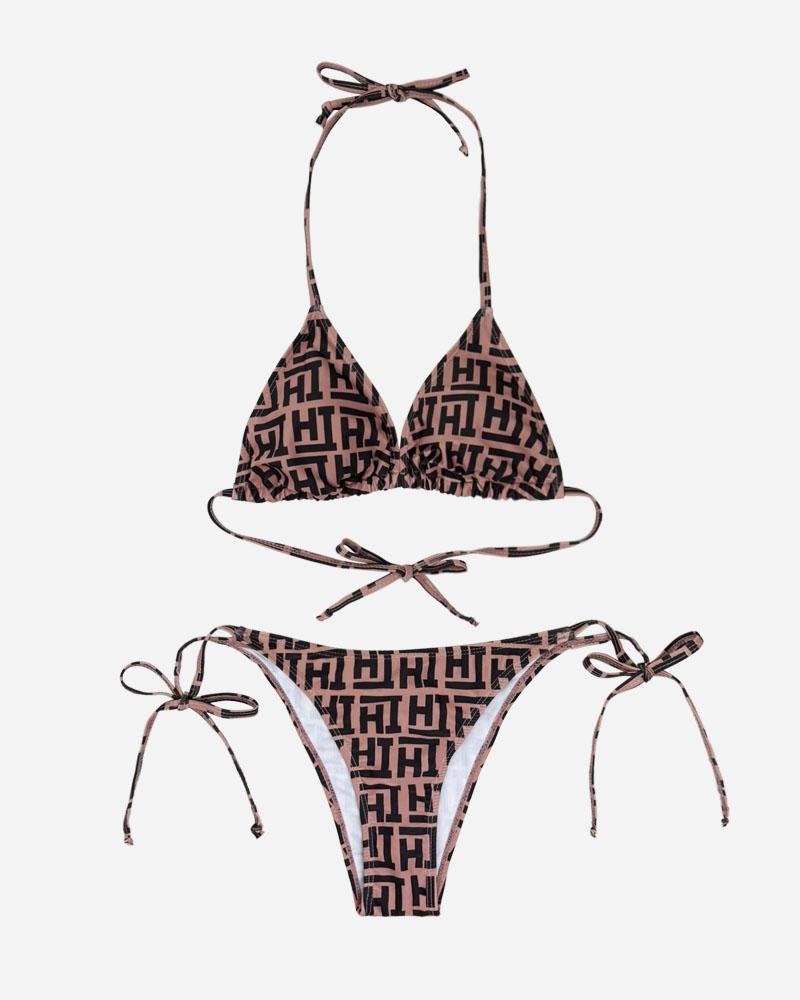 Monogram Triangle Bikini Top & Tie Side Bikini Bottoms Set