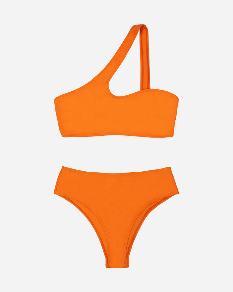 Asymmetrical Cut Out Bikini Top & High Cut Bikini Bottoms Set